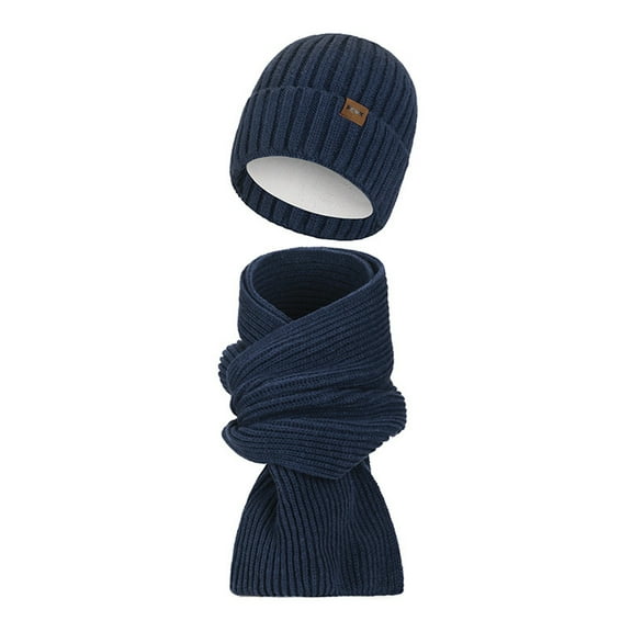Winter Ski Warming Set for Men and Women Knitted Beanie Hat & Scarf Set Navy One Size