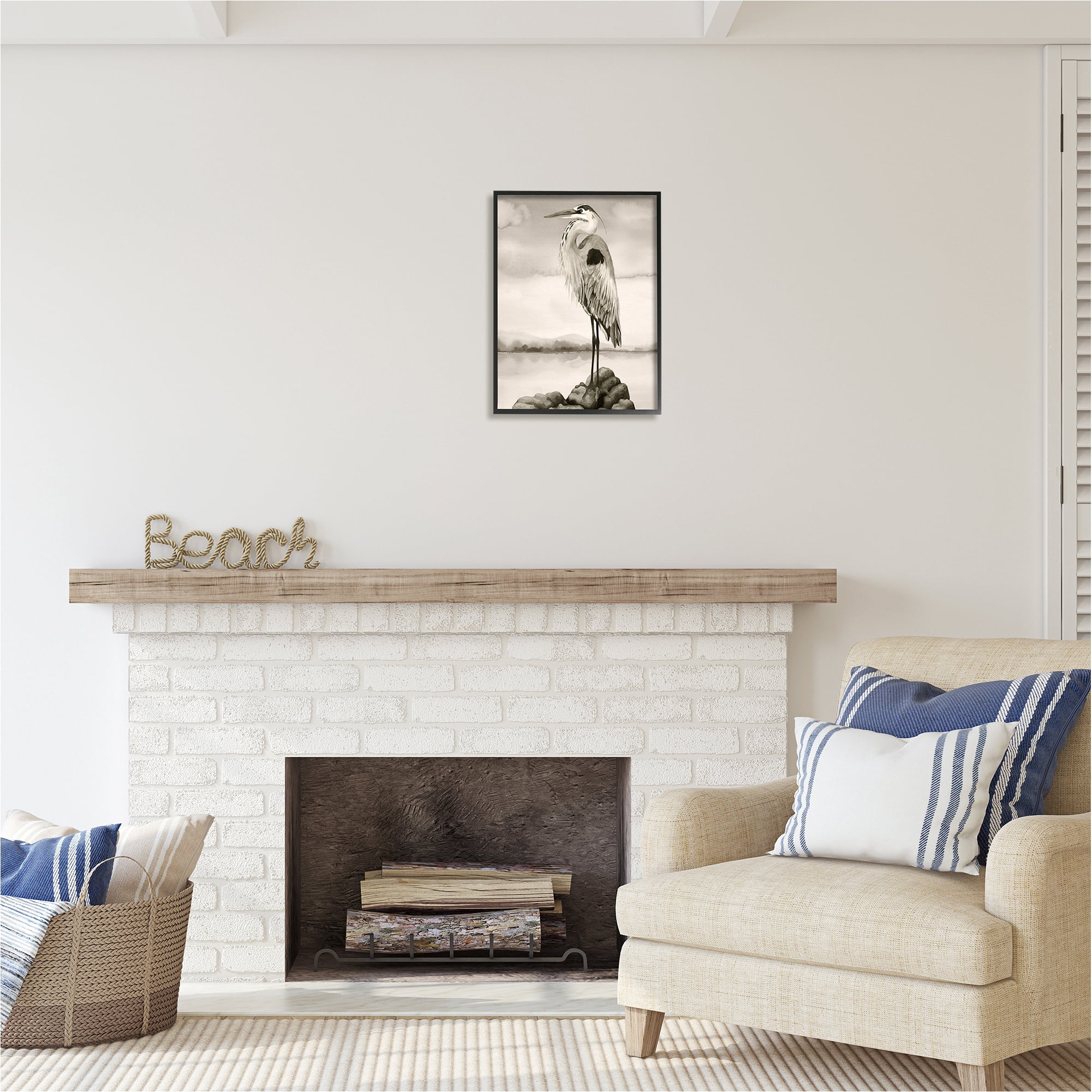 Stupell Industries Grey Heron Perched Animals & Insects Painting Black Framed Art Print Wall Art, 16 x 20