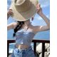 thumbnail image 1 of VISgogo - Mini camisola de verano con tirantes para mujer, a rayas, cuello halter, parte superior de tubo de punto, espalda abierta VISgogo  moda, 1 of 2