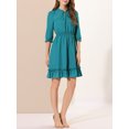 thumbnail image 6 of INSPIRE CHIC Women's Layered Ruffle Hem 3/4 Sleeves Smocked Chiffon A-Line Dress XS Lake Green, 6 of 9