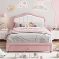 thumbnail image 1 of Eastvita Twin Size Full Upholstered Bed Frame with Storage Drawer Smart LED Headboard - Wooden Slats Support No Box Spring Needed Easy Assembly (Pink White), 1 of 6