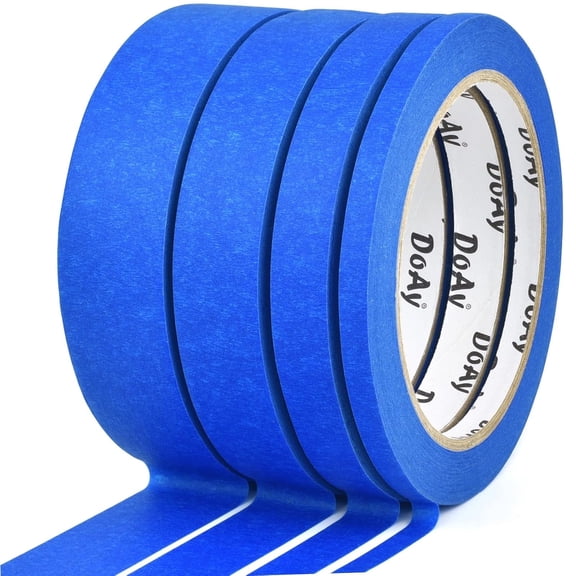 DOAY 4 Pack Blue Painters Tape - Masking Tape 0.25", 0.50", 0.75", 1" Wide - Multi-Surface, Smart Adhesion, Multi-Size Pack - 360FT Total - Paint Tape for DIY, Labeling, Art, Car (#3910)