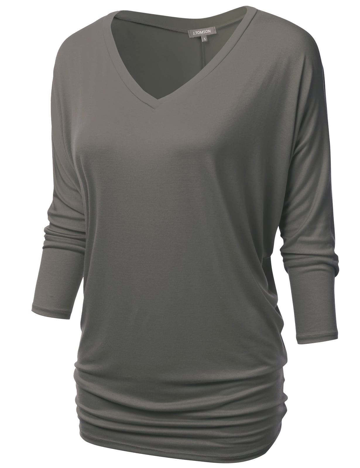 ★MOHAN★ TWR VNECK SILKET TOP _3 COLORS Thanth Womens Dolman Sleeves V-Neck Solid Shirring Drape