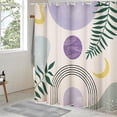 thumbnail image 2 of 72" x72" Purple Boho Shower Curtain Set,Arch Sun Design,Sage Green Minimalistic Leaves Pattern,Waterproof Luxurious Polyester Fabric-12 Hooks-Cute Purple, 2 of 6