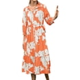 thumbnail image 5 of Bohemian Style Women Three Quarter Floral Print Lapel Button Down Long Maxi Dress, 5 of 6