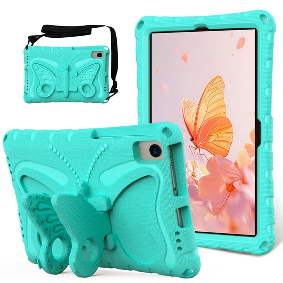 Dteck Kids Case for Samsung Galaxy Tab S6 Lite 10.4 inch (2024/2022/2020) & Tab S6 & Tab S5e 10.5 Inch Case with Shoulder Strap Butterfly Wings Stand Rugged Cover,Mint