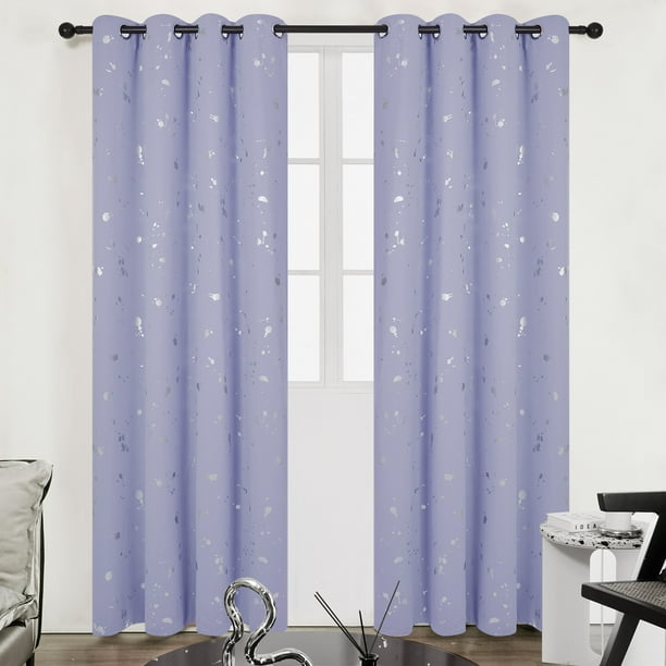 Deconovo Blackout Curtains for Bedroom, Silver Dots Printed Pattern