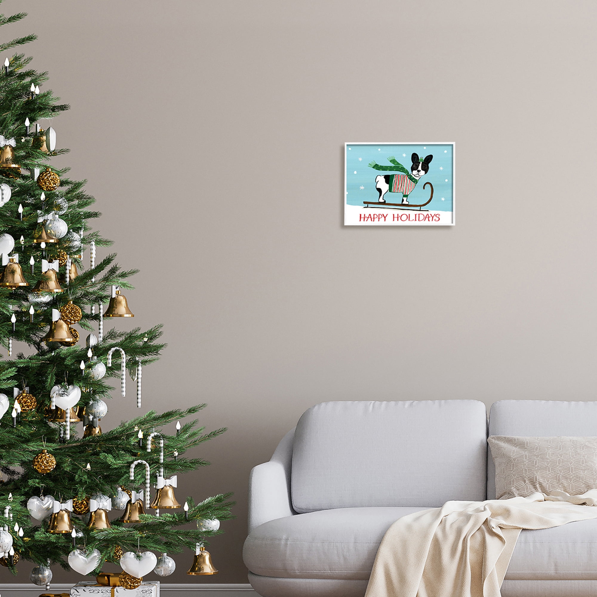 Dog Sledding Holiday Snowscape Scene Falling Snowflakes Animals & Insects Painting Framed Art Print Wall Art