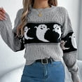 thumbnail image 2 of UngA Pumpkin Sweater Women Halloween Sweatshirt for Women Embroidered Sweaters Cute Spooky Season Shirt Long Sleeve Fall Winter Pullover Tops Grey,L, 2 of 7