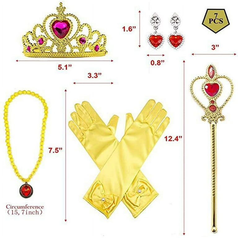 AOWEE Yellow Crown Cosplay Accessories for Birthday Party Girls Gift,  Princess Dress Up Party Costume Role Play Bella with Tiara Wand Gloves  Earrings