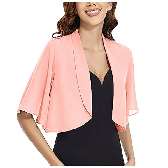 BYHONG Women's Cardigans Soft Chiffon Shawl Wraps for Evening Dress Wedding Cape Bolero Flapper Cover Up Pink One Size