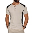 thumbnail image 3 of Hesxuno Men Henley T-Shirts Waffle Knit 3 Button Tops Color Block Short Sleeve Tees Lightweight Collarless Casual Workout Shirts Khaki L, 3 of 5