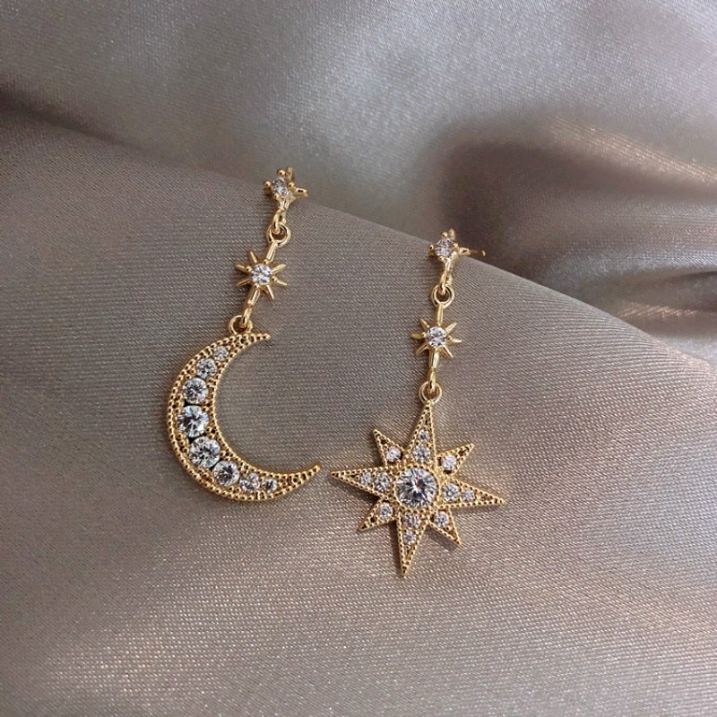Asymmetrical Crystal Star Moon Drop Dangle Earrings Walmart Com