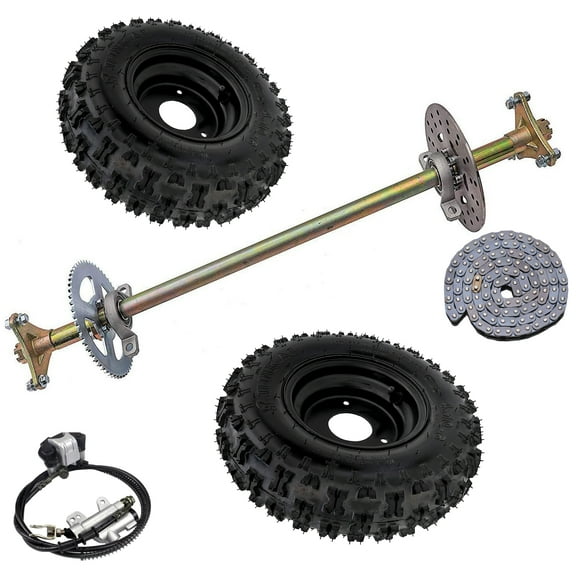 29" Go Kart Rear Live Axle Kit, 4.10-6" Complete Wheels Tires, T8F Chain Sprocket, 3 Stud Hubs, Brake Assembly for DIY Parts Drift Trike Go Cart ATV Quad Buggy 4 Wheelers