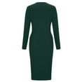 thumbnail image 4 of Elvqul Womens Dresses Solid Color Green Round Neck Long Sleeve Maxi Ladies Plus Size Dresses, 4 of 4