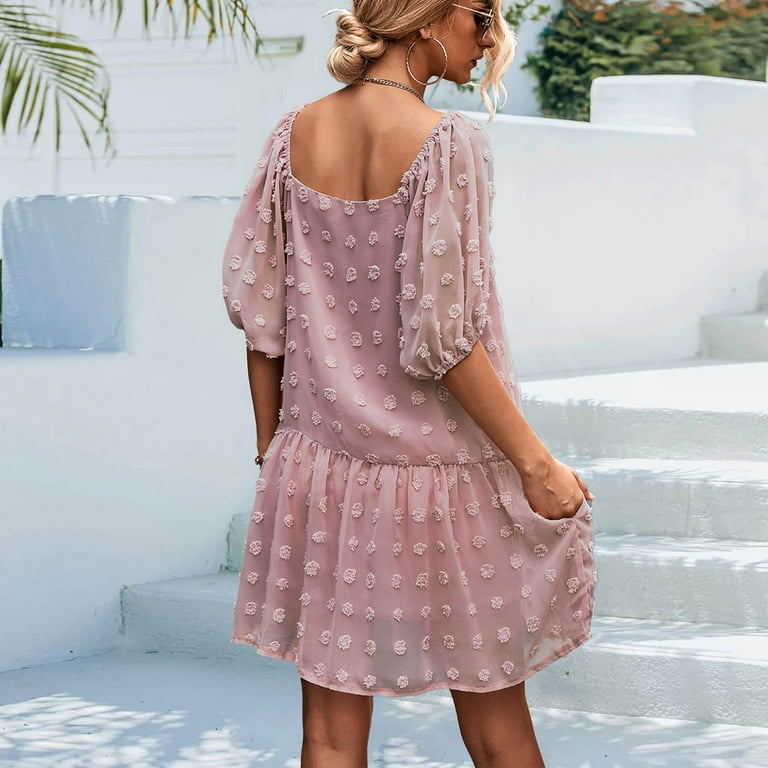 Womens Puff Short Sleeve Square Neck Cute Summer Dresses Plain Chiffon Mini Dress Casual Flowy Beach Dress Womens Puff Short Sleeve Square Neck Cute Summer Dresses Plain Chiffon Mini Dress Casual Flowy Beach Dress