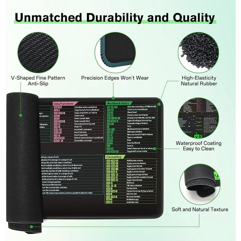 Excel Cheat Sheet Desk Mat, Excel Shortcut Keys Mouse Pad(31.5