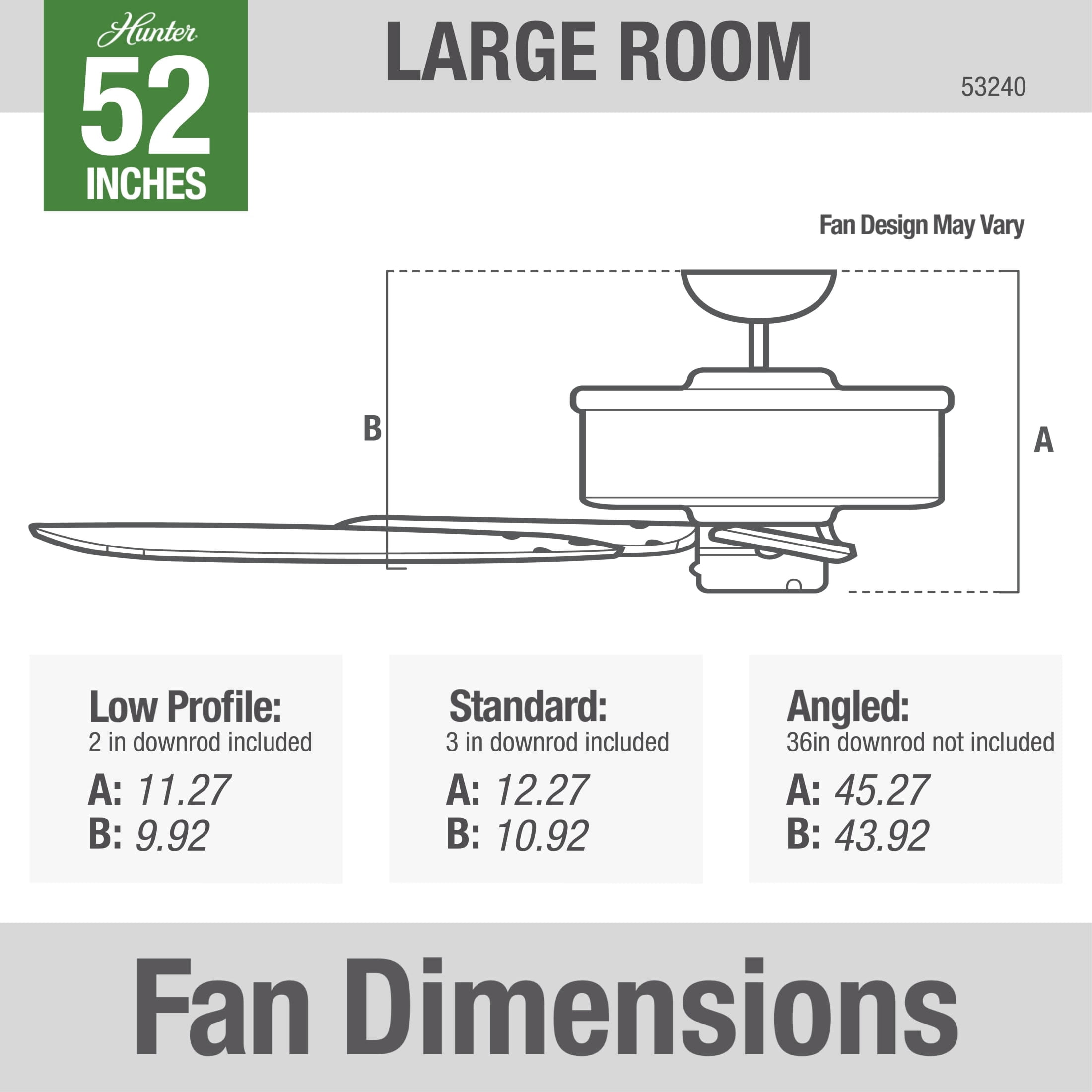 Hunter - Builder Indoor Ceiling Fan, 52-inch, Snow White, Traditional-style, 3-speed WhisperWind Motor, 53240, for living rooms, bedrooms, home offices, kitchens
