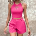 thumbnail image 2 of Chbgutlmr 2 Piece Set for Women Summer Round Neck Sleeveless Tank Top Button Shorts with Pocket Set Fashion Outfit, 2 of 8