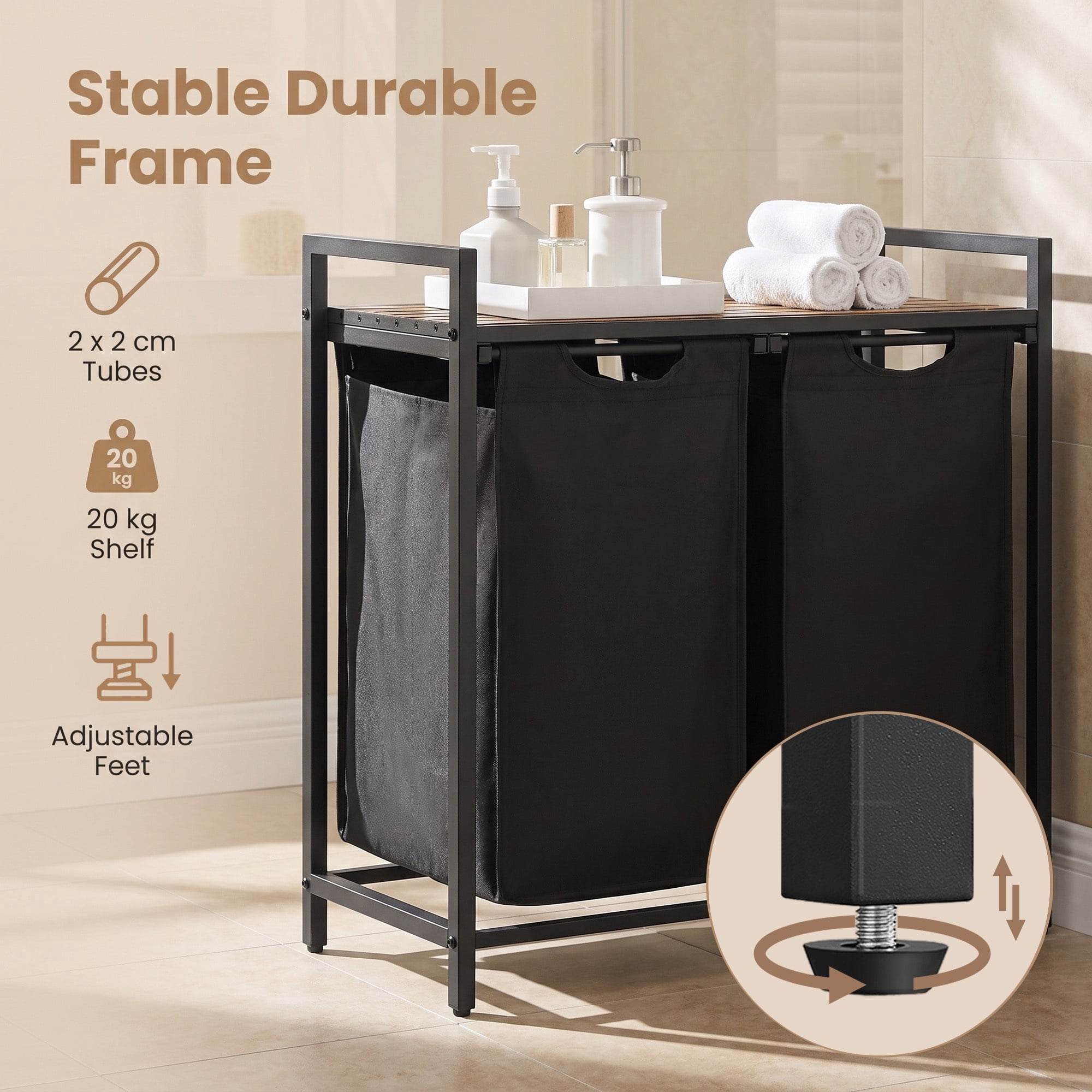 Ledrem 2-Compartment Foldable Laundry Hamper Clothes Sorter, Black