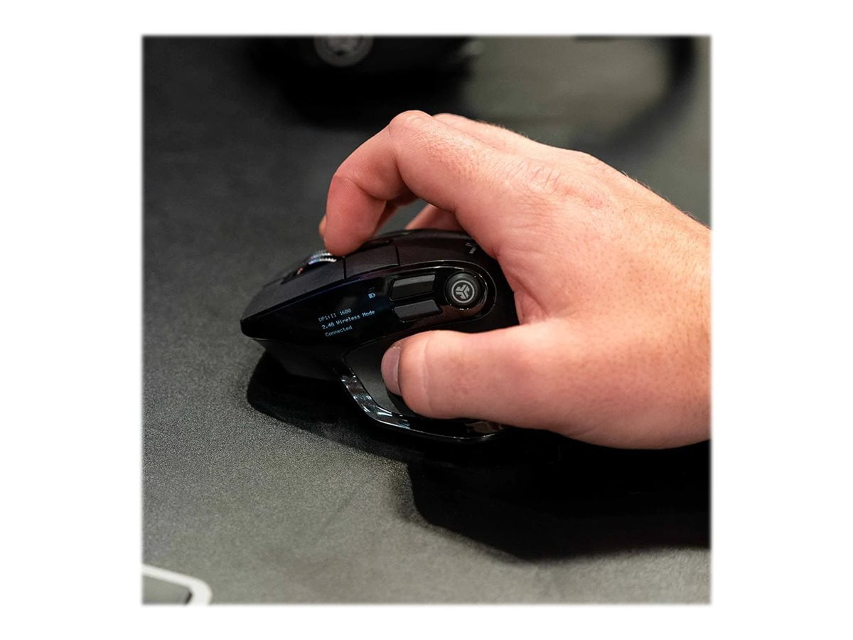 JLab Epic  Mouse, Right-Handed,  Optical, 9 buttons, Wireless - 2.4 GHz, Bluetooth 5.2, USB wireless receiver, Black