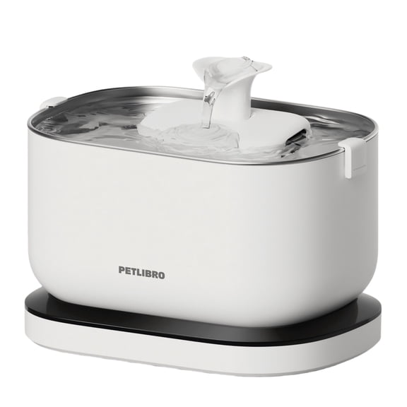 PETLIBRO Dockstream Automatic Cat Water Fountain, 2.5L Cordless Water Dispenser, Quiet Pump, Stainless Steel,White