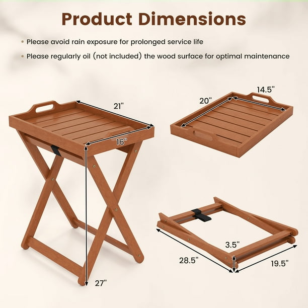 Gymax Outdoor Wood Tray Table w/Removable Serving Tray & Folding