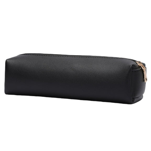 Black Leather Pencil Case,Pencil Pouch Slim,Pu Leather Pencil Case,Leather Pencil Pouch,Cosmetic Makeup Bag Work Small Pen Pouch Zipper Storage Box Adults Desk Organizer Pens,Pencils,1PC