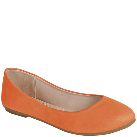 

Women Fashion Round Toe Neon Colors Suede Flats Shoes Neon Orange