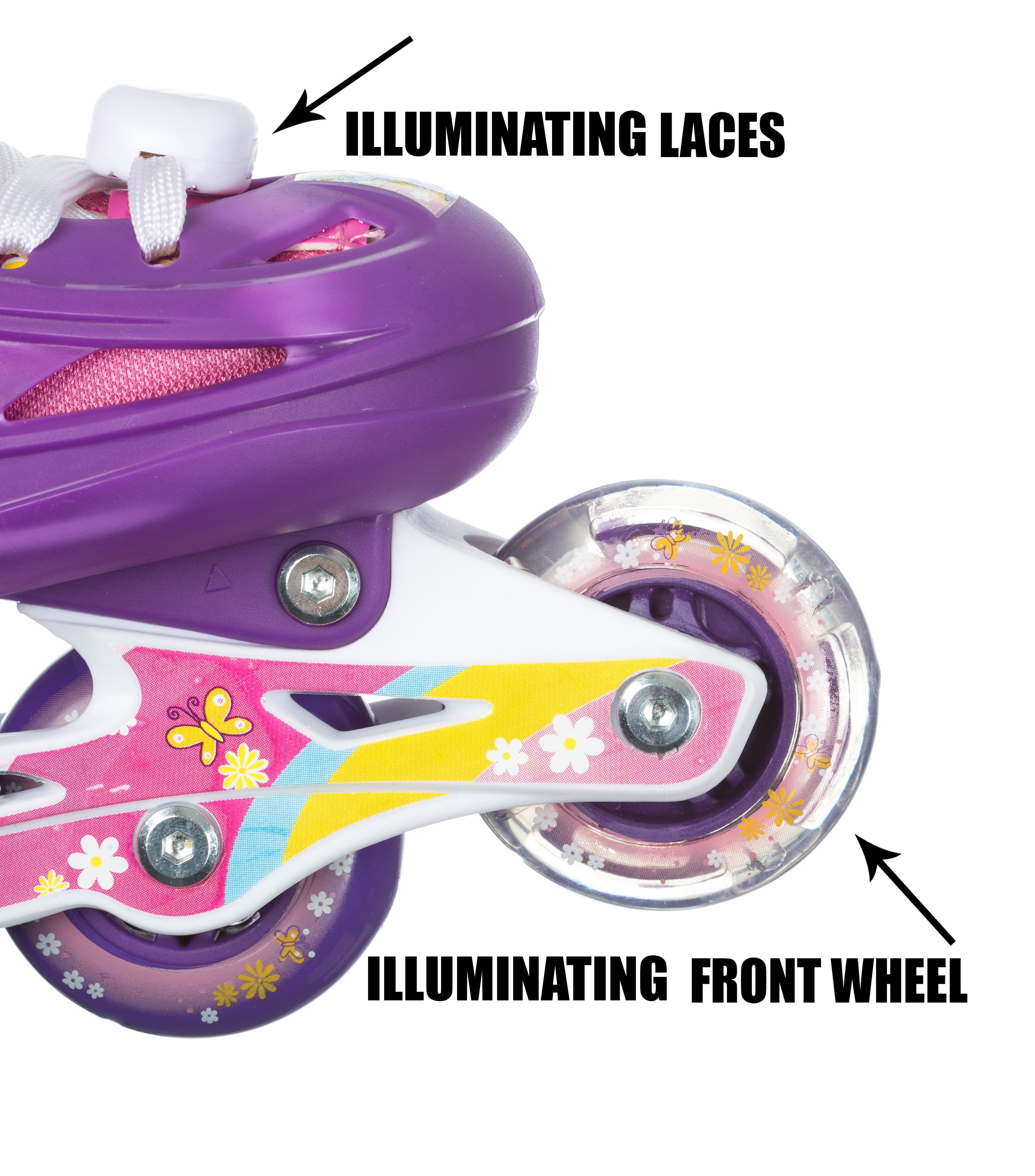 TITAN Flower Princess Girls Inline Skates with Light-Up LED Laces and Wheel, Youth Size Small