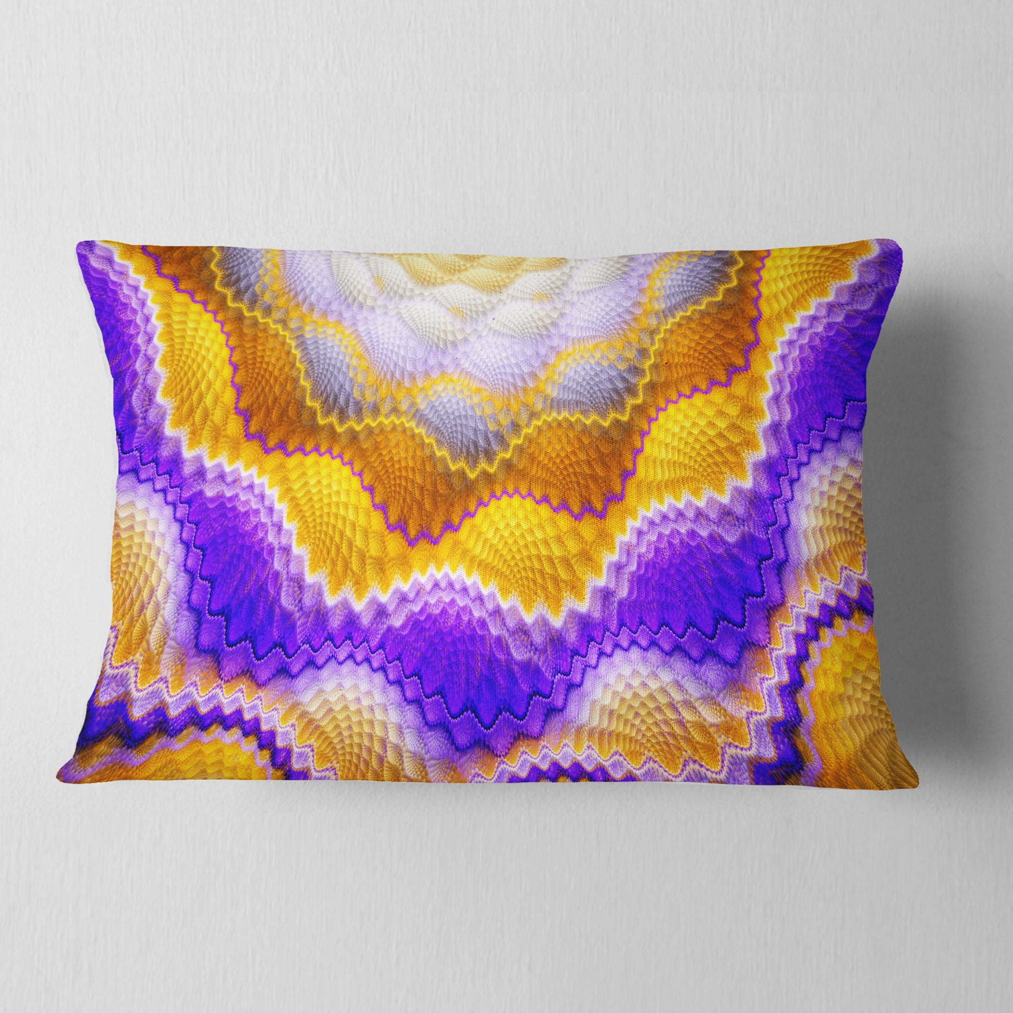 Designart Blue Yellow Snake Skin Flower - Abstract Throw Pillow - 12x20