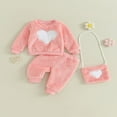 thumbnail image 2 of Heart Pattern Fleece Sweatshirts Pants Bag for Toddler Girls in Fall, 2 of 9