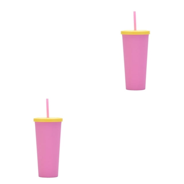 Wosthever Vaso de paja de plástico de doble capa, botella de té y café de estilo Simple, vaso de oficina para coche de gran capacidad Type1 NO1