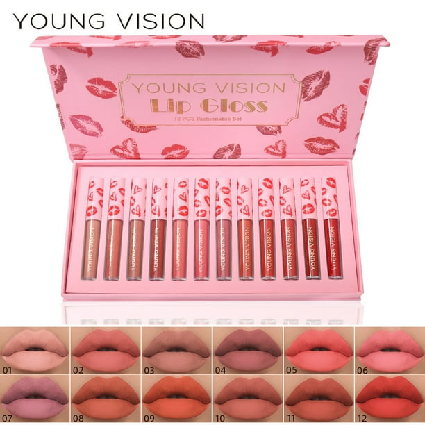 Fiudx Set Up Brillo Labial, Caja de Lápiz Labial Mate Aterciopelado Horas, Lápiz Labial Líquido Altamente Pigmentado, Brillo Labial de Textura Suave y Antiadherente, Maquillaje Diario, Perfecto para