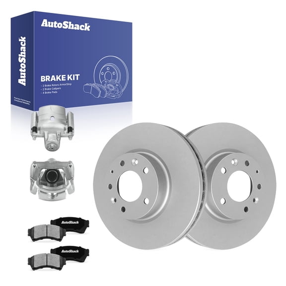 AutoShack Front Vented Coated Brake Rotors   Ceramic Pads   Calipers 8-PC Brake Kit Replacement for 2006-2012 Ford Fusion 2007-2012 Lincoln MKZ 2006-2011 Mercury Milan ArmorStop 11.76" (298.7 mm)