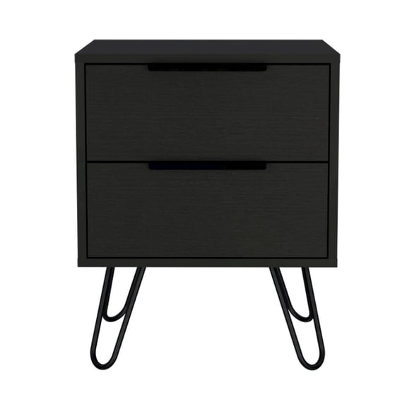 HomeRoots 22 in. Two Drawer Faux Wood Nightstand, Black
