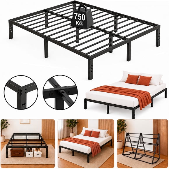 Base Cama Matrimonial Reforzada Soporta 750kg Acero 190x140x36 cm Plegable