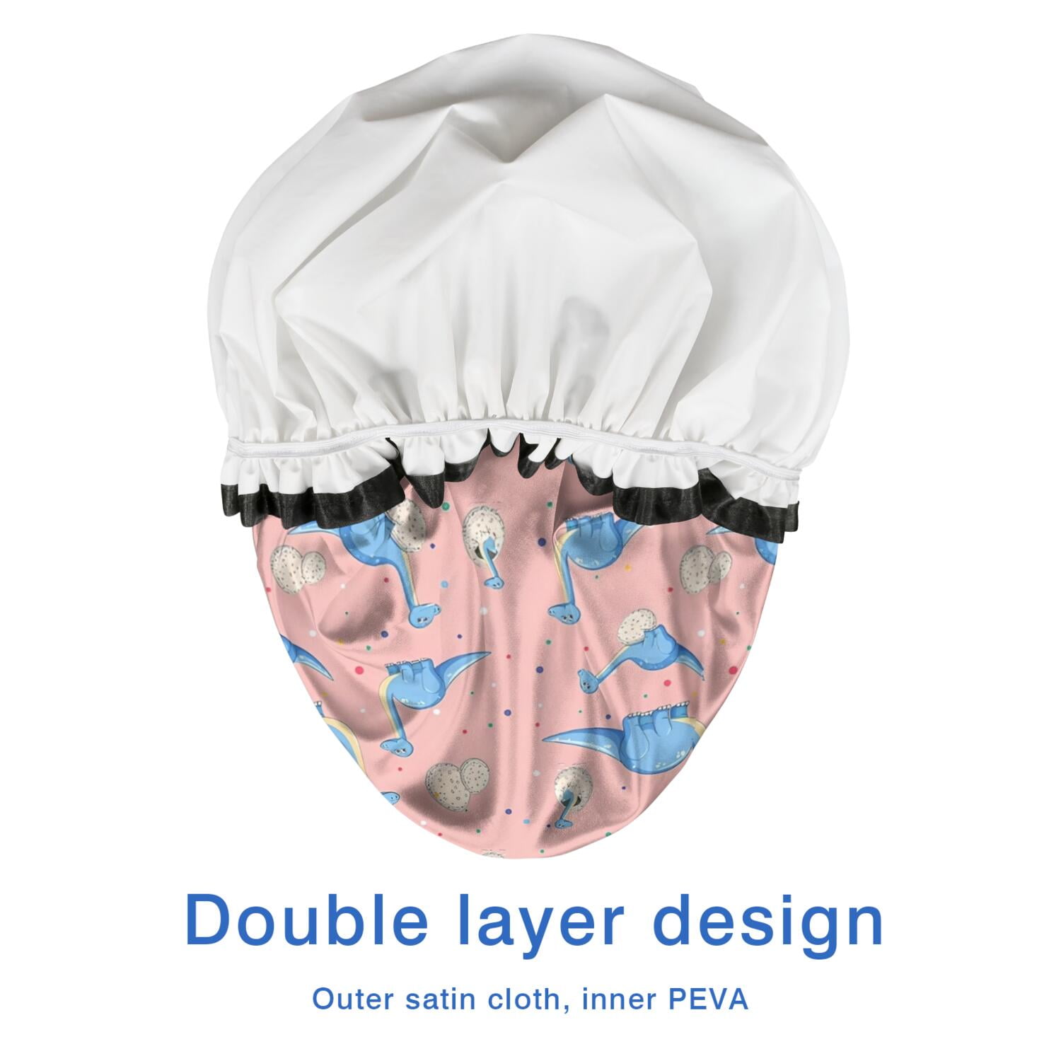 Shower Caps,Pink Cartoon Dinosaurs Eggs Pattern Waterproof Shower Cap for Women 4 Pieces,Double Reusable Hair Cover for Shower PEVA Elastic Stretch Hem