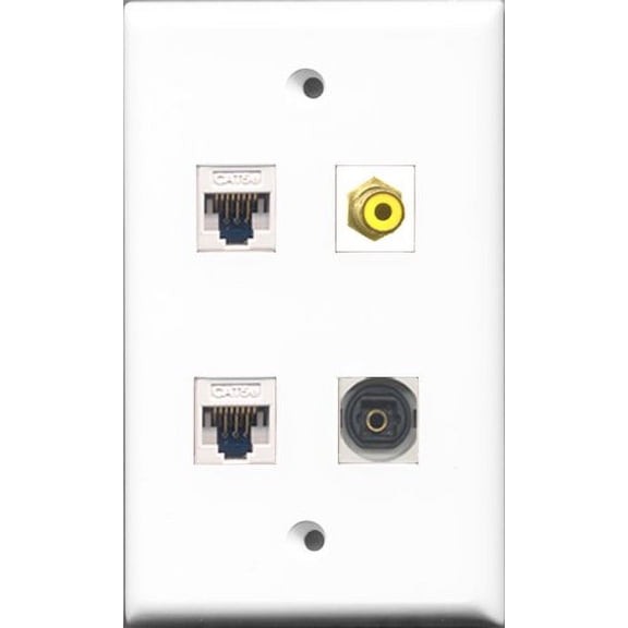 RiteAV 1 Port RCA Yellow and 1 Port Toslink 2 Port Cat5e Ethernet White Wall Plate