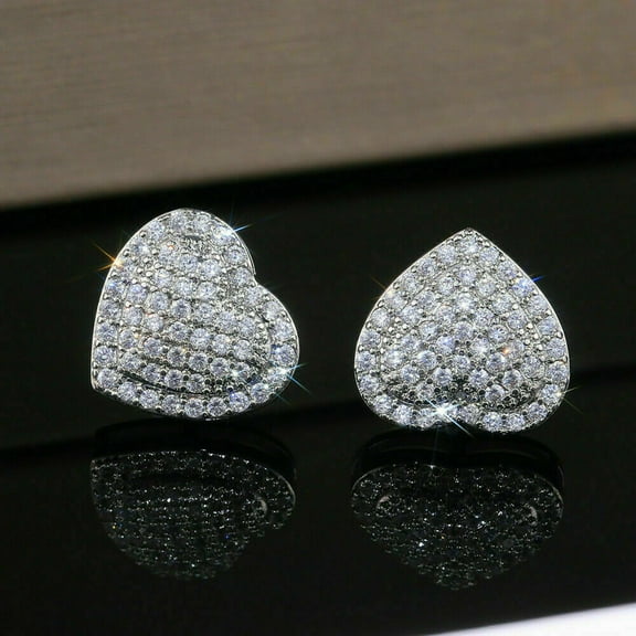 2Ct White Diamond Beautiful Heart Stud Earrings 14k White Gold Plated