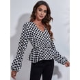 thumbnail image 6 of Women'S Long Sleeve Top Thin Pullovers V Neck - Sleeve Babydoll - Polyester Pull over Small Grid M, 6 of 9