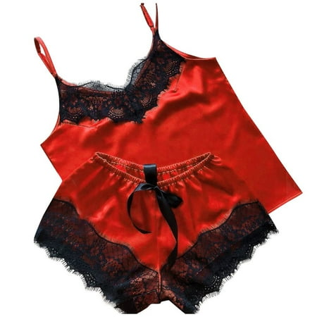 HYSYSB Nightgowns for Women balconette Bras for Women nighty for Women spaghetti Strap Nightgown pajamas Satin Silk Bow Underwear Lingerie Sleepwear Nightdress Satin chemise for Women Red S