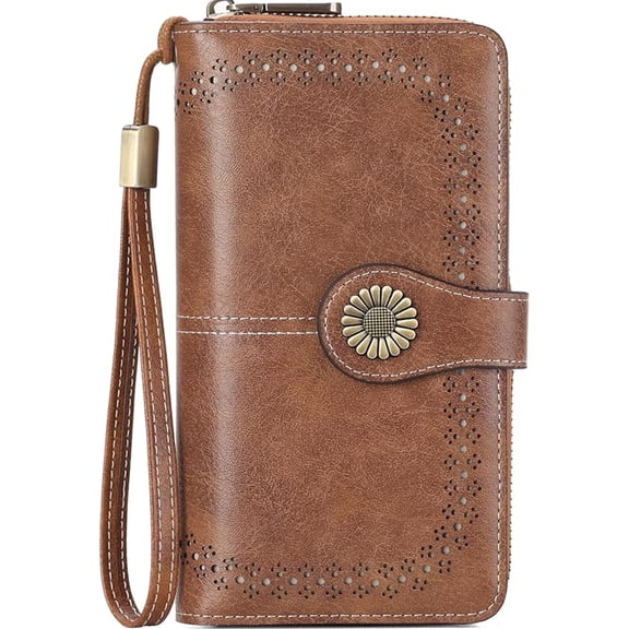 Gmdisc Wallets for Women,Genuine Leather Credit Card Holder with RFID Blocking Large Capacity Wristlet