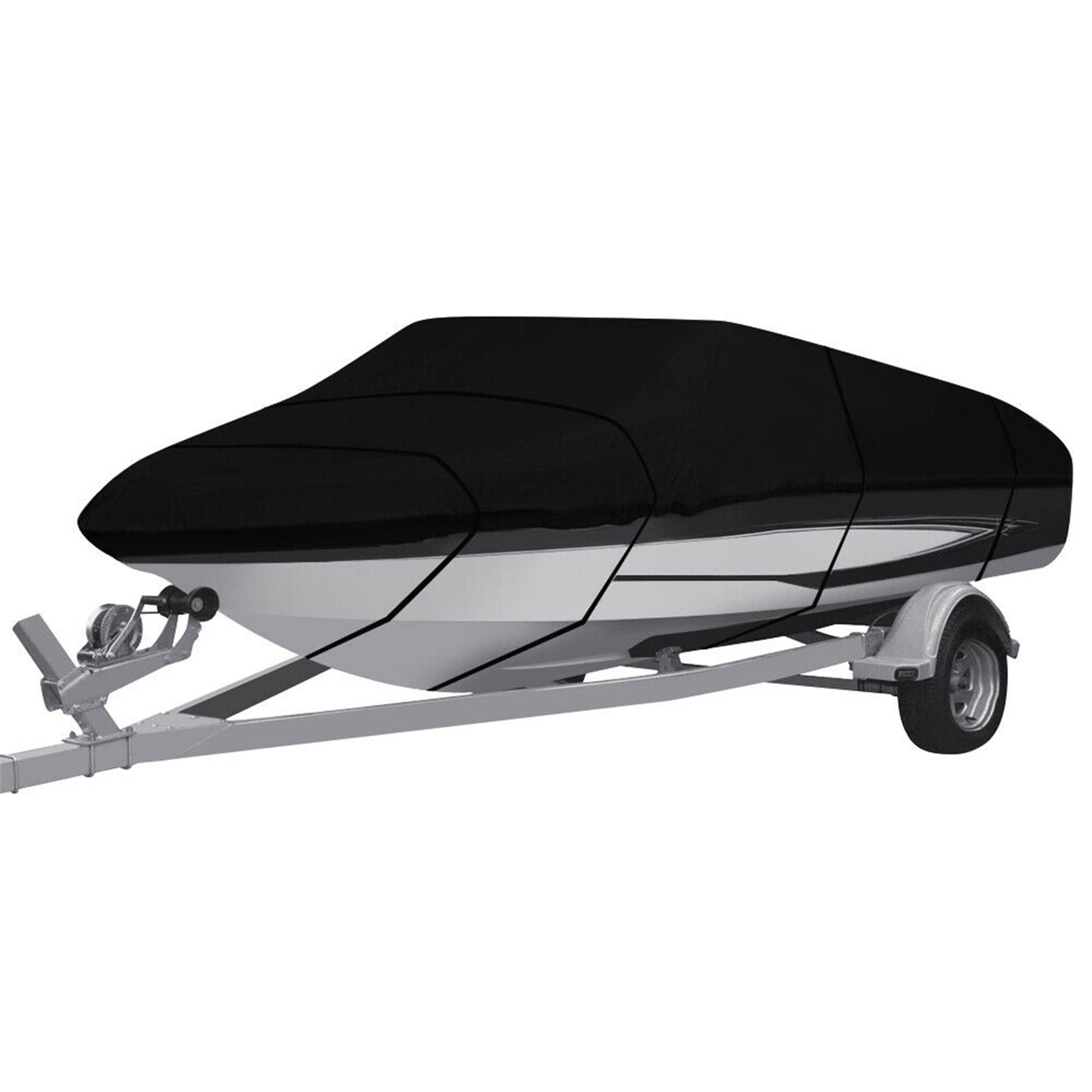Waterproof Heavy Duty 210D Boat Cover Trailerable Fishing Ski Bass V-Hull Tri-Hull Runabouts Black