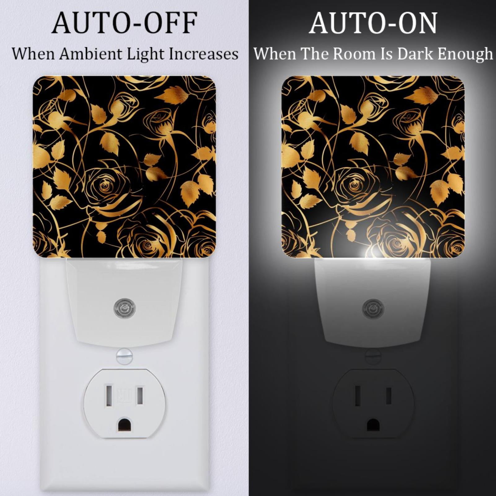 PhooArto Golden Roses Flower Silhouette Plug in LED Night Light Auto Sensor Dusk to Dawn Decorative Night for Bedroom, Bathroom, Kitchen, Hallway, Stairs, Baby's Room, Energy Saving