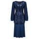 thumbnail image 4 of Vestido de noche con volantes de manga larga de Color sólido con escote en V profundo y lentejuelas elegantes a la moda para mujer Fridja NMB5234, 4 of 8