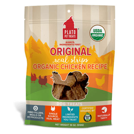 UPC: 0850002221510 | Plato Original Real Strips Chicken Recipe Dog Treats 18 Oz.