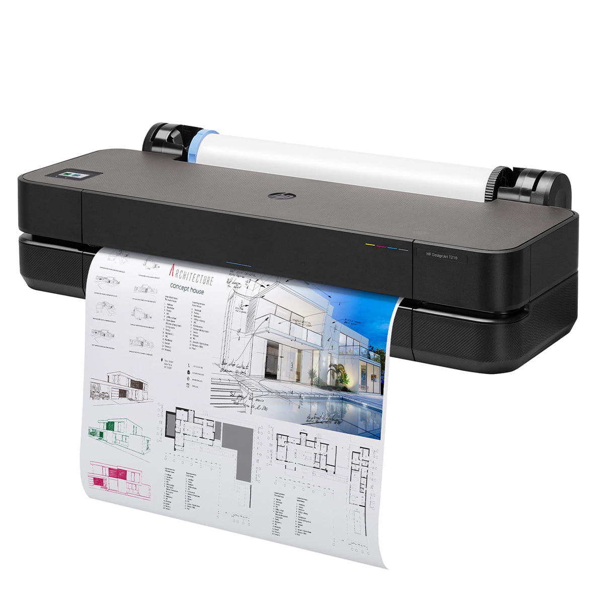 HP DesignJet T210 24" Wireless Large Format Color Thermal Inkjet Plotter Printer, Bundle with Stand, Sheet Feeder and Matte Bond Inkjet Paper Roll