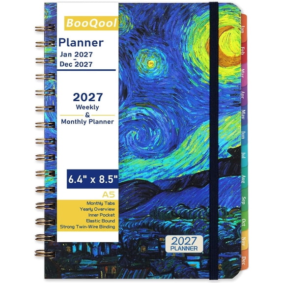 2027 Planner - Weekly & Monthly Planner 2027, Jan.2027 - Dec.2027, 6.4" x 8.5", 2027 Calendar Planner with Tabs, Hardcover, Binding, Thick Paper, Pocket, Elastic Closure, Inner Pocket