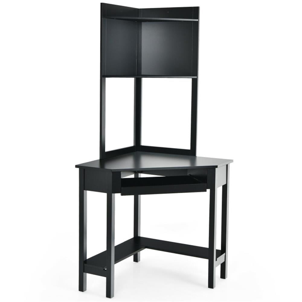 Demi Bonn Corner Computer Desk with Hutch and Storage Shelves, Small Home Office Desk Study Writing Table, Black